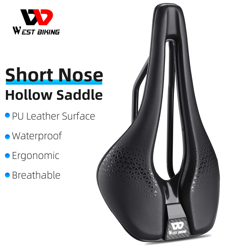 PU Leather Bike Seat Short Nose Racing Bike Saddle Hollow Bicycle Saddle Cushion