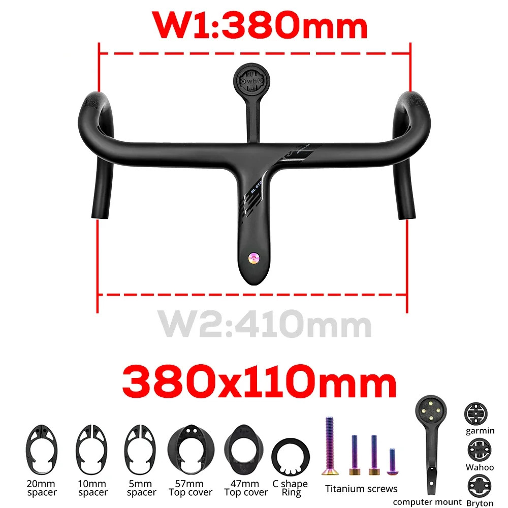 Full Carbon Integrated Road Bike Drop Bar -10 Degree Internal Cable 360mm-440mm