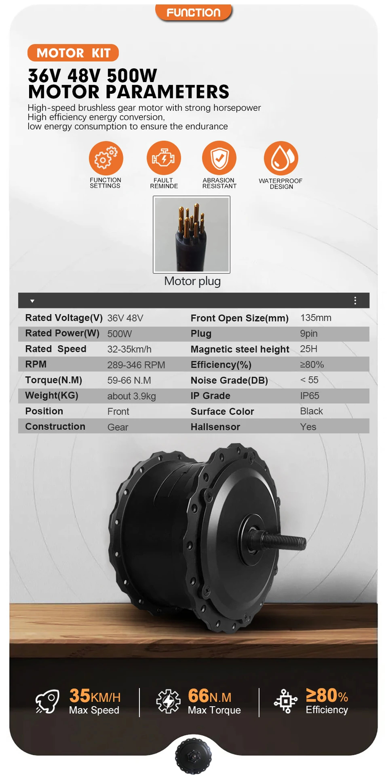 36 48V 500W Brushless Gear Front Motor Wheel for Snow Fat Bike Electric Bicycle