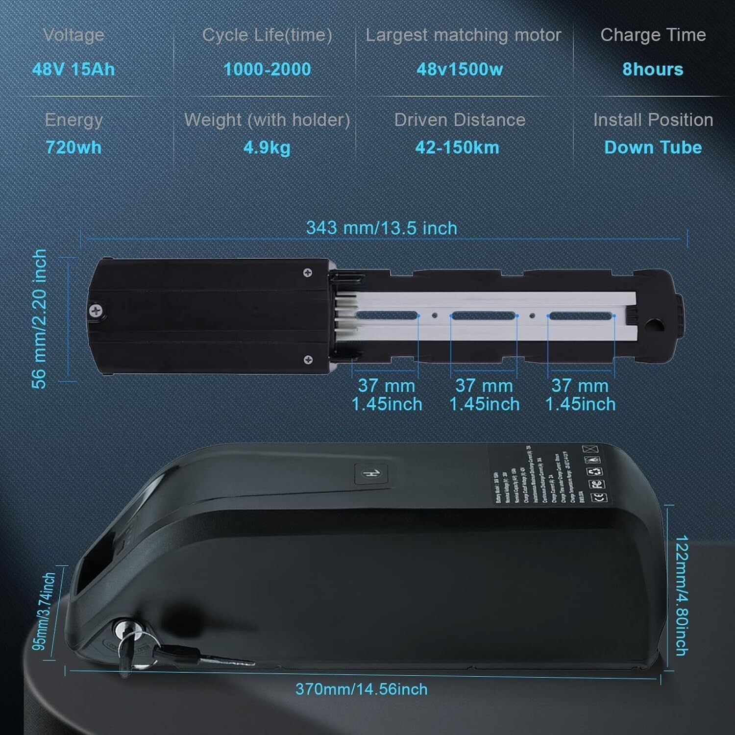 36V 48V 10Ah 15Ah Lithium Ebike Battery for 50W-1500W Electric Bike Motor BMS