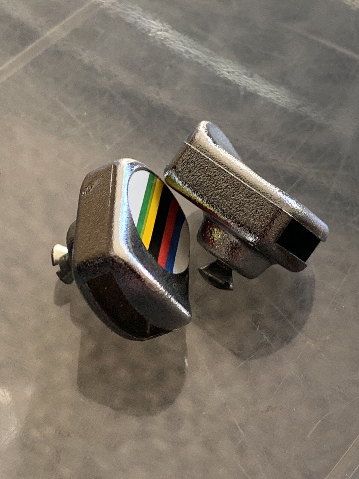 Vintage CICLOLINEA World Champion Stripes Toe Clip Strap Button PAIR L’Eroica IT