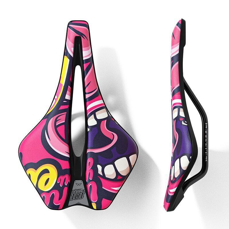 Bicycle Saddle Graffiti Printed Short Nose Bike Seat Ergonomic Cut Out