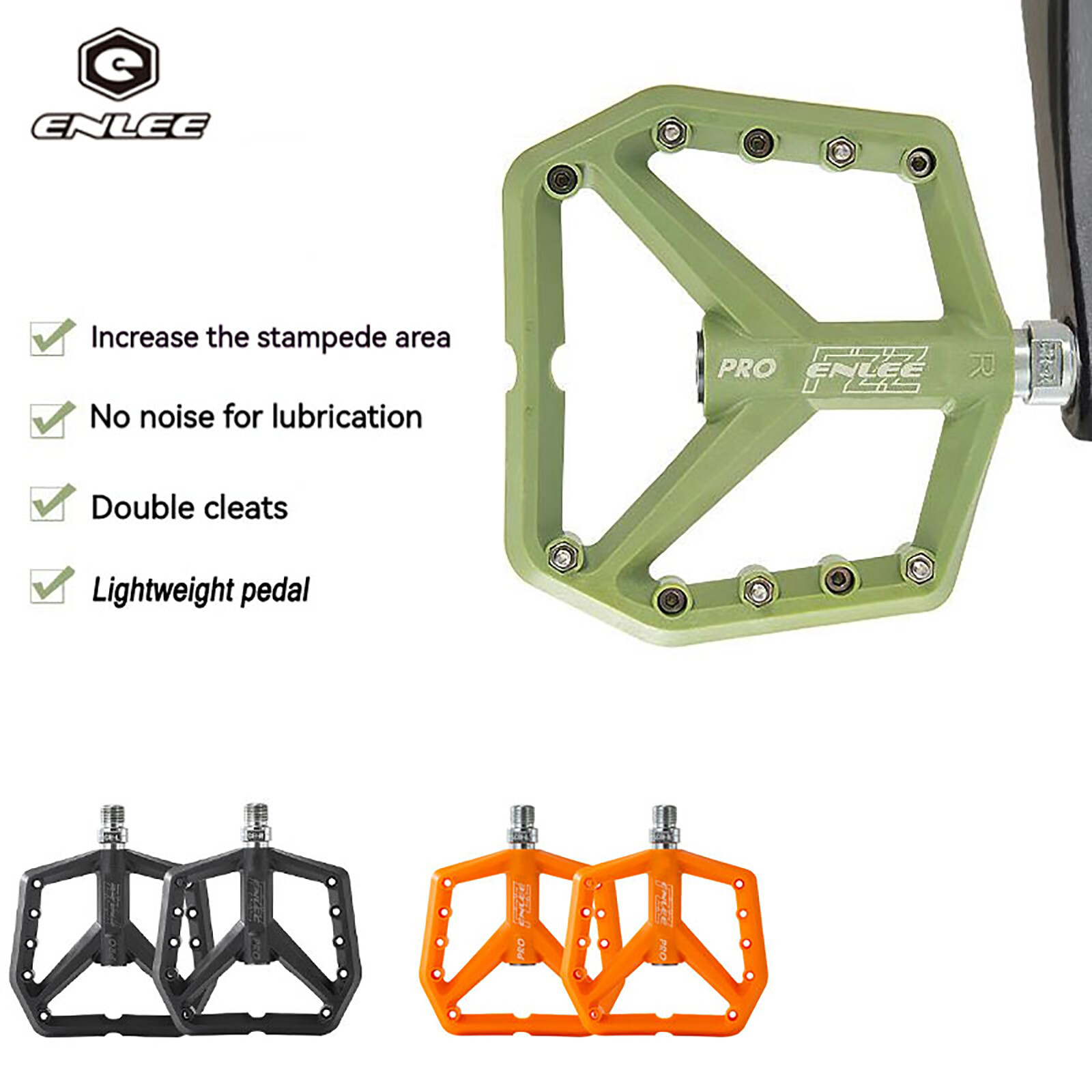 ENLEE 2PCS Mountain Bike Pedal Bicycle Wide Nylon Flat Sealed Bearings 9/16 inch