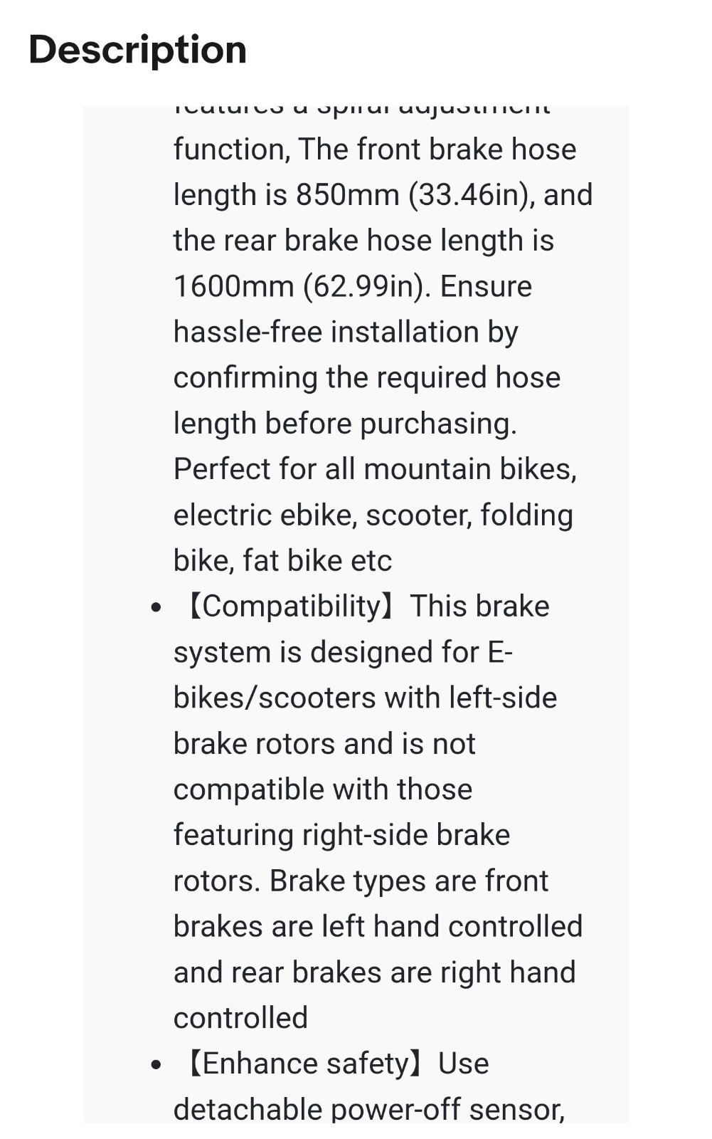 ZTZ eBIKE HYDRAULIC BRAKE SET IN AN OPEN BOX