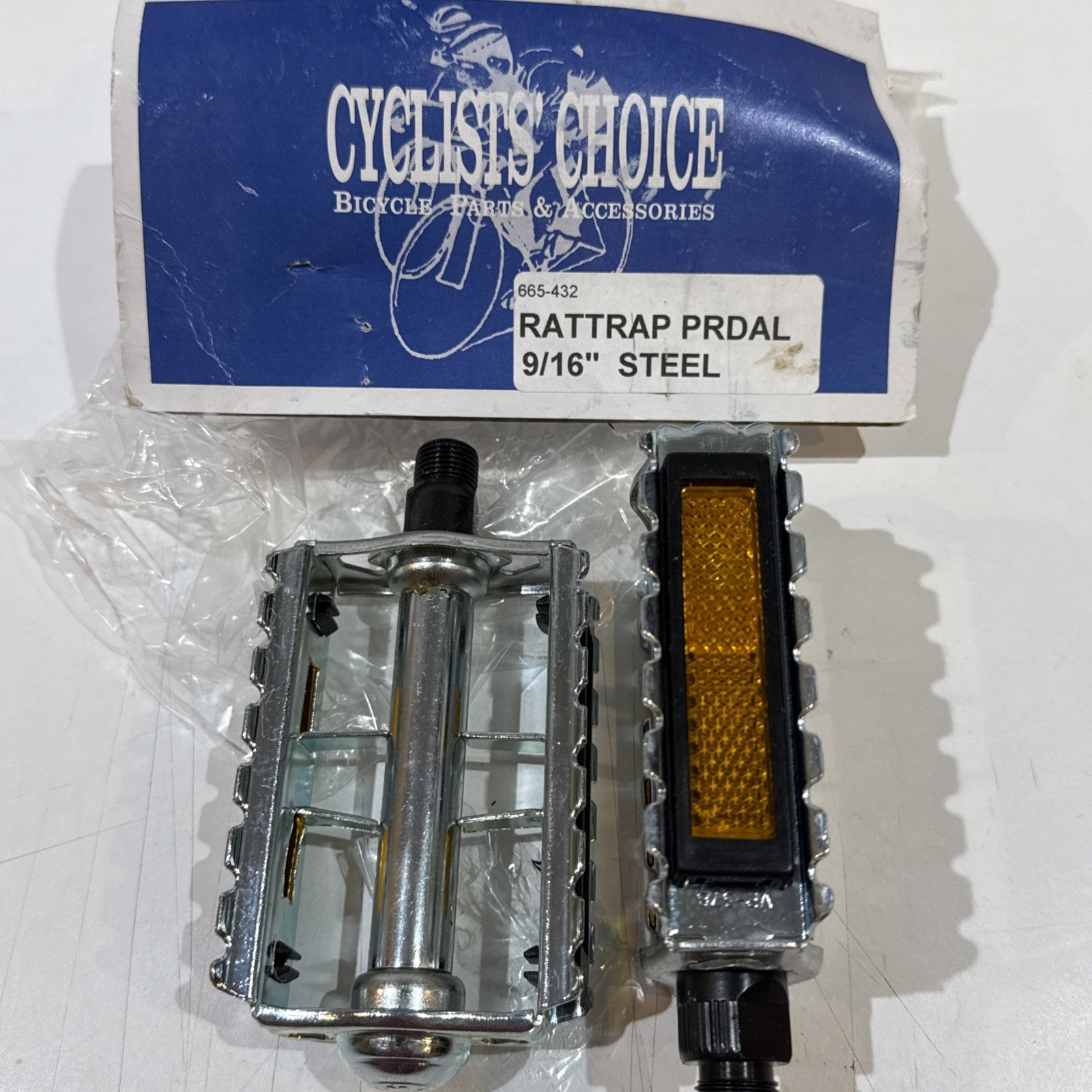 Vintage Cyclists’ Choice Steel Rat Trap Pedals 9/16″ w/ Reflectors 655-432 NOS