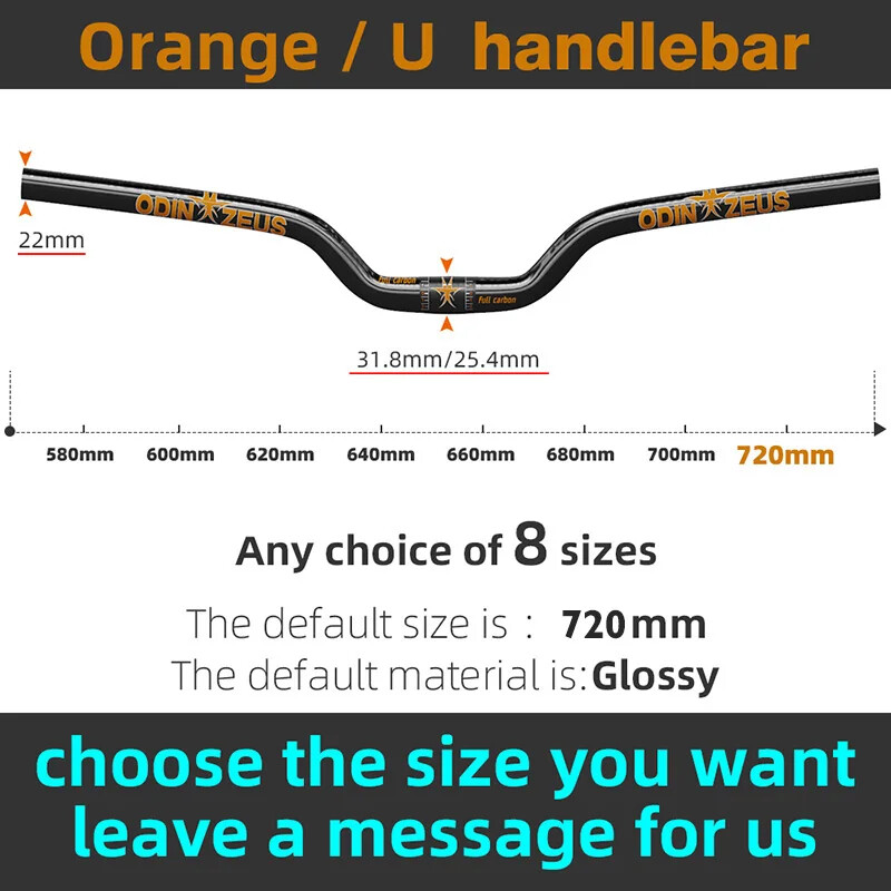 MTB Bicycle Handlebar Full Carbon Fiber Riser Bar 580-720mm Diameter 31.8/25.4mm