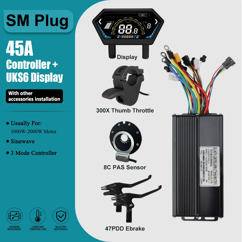 36/48/52V 45A Sinewave E-Bike Controller Display 1000-2000W Conversion Parts