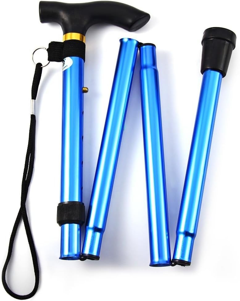 Folding Lightweight Walking Stick – Adjustable Aluminum Metal Blue