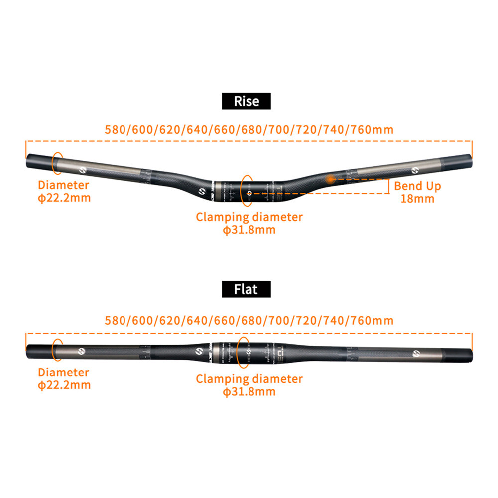 31.8mm Carbon Bicycle Handlebar Mountain Bike Flat Bar Rise Bar 580-760mm Black