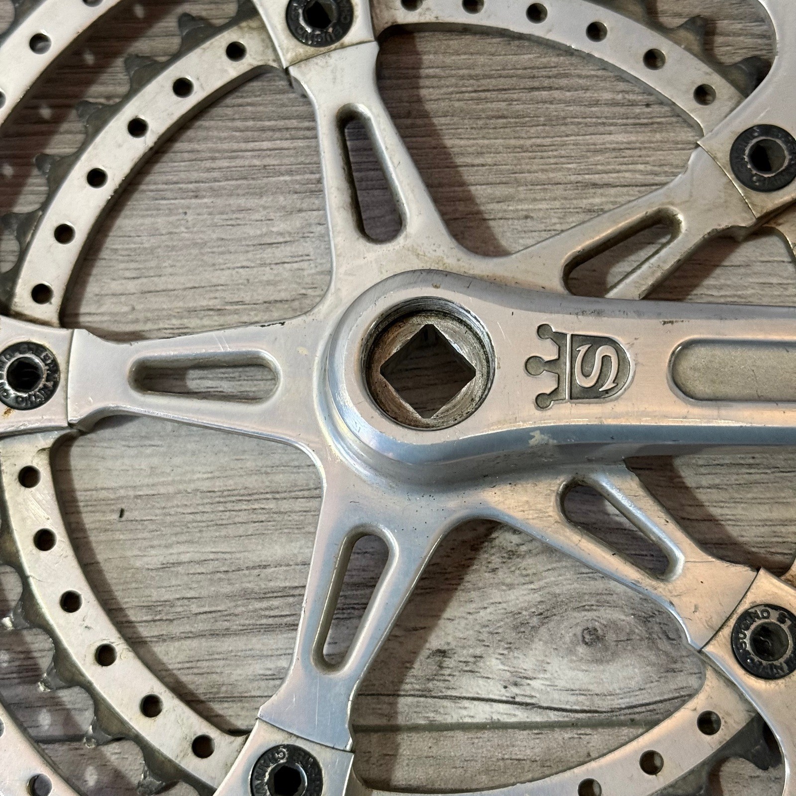 Vintage Sugino Mighty Crankset 171 53 42 Square Taper Drillium 144BCD Drilled 