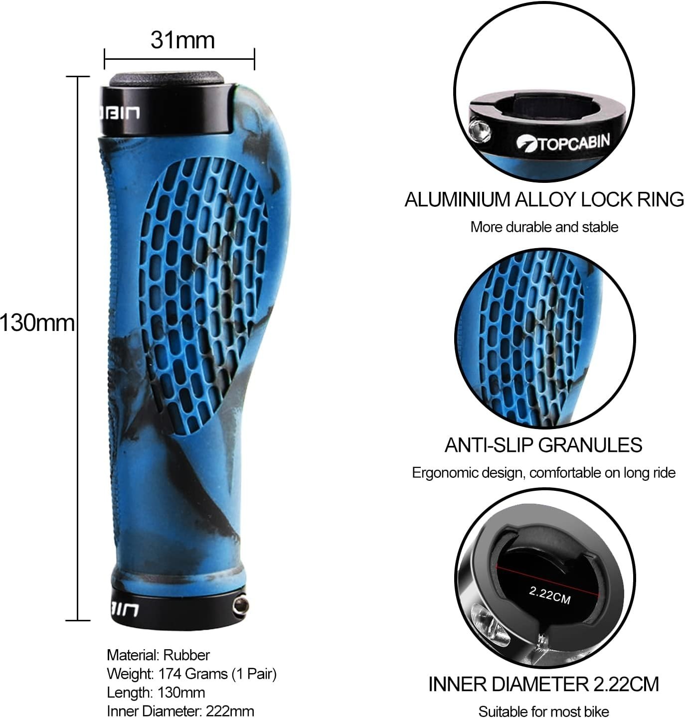 Lightweight Aluminum Lock Bike Grips – Ergonomic Blue Rubber for All Bicycles