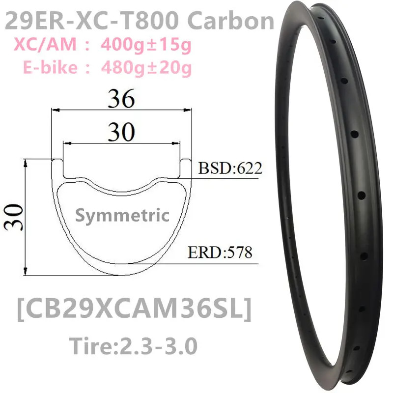 Symmetric Mountain Bike Carbon Wheels 29er Mtb Bicycle Hookless Tubeless Rims