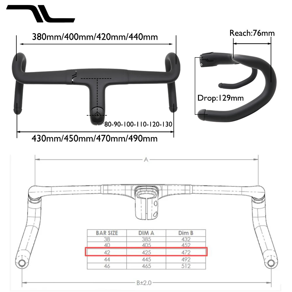 Carbon Road Bike Handlebar 28.6mm 380-440mm Bicycle Parts Fully Internal Cable