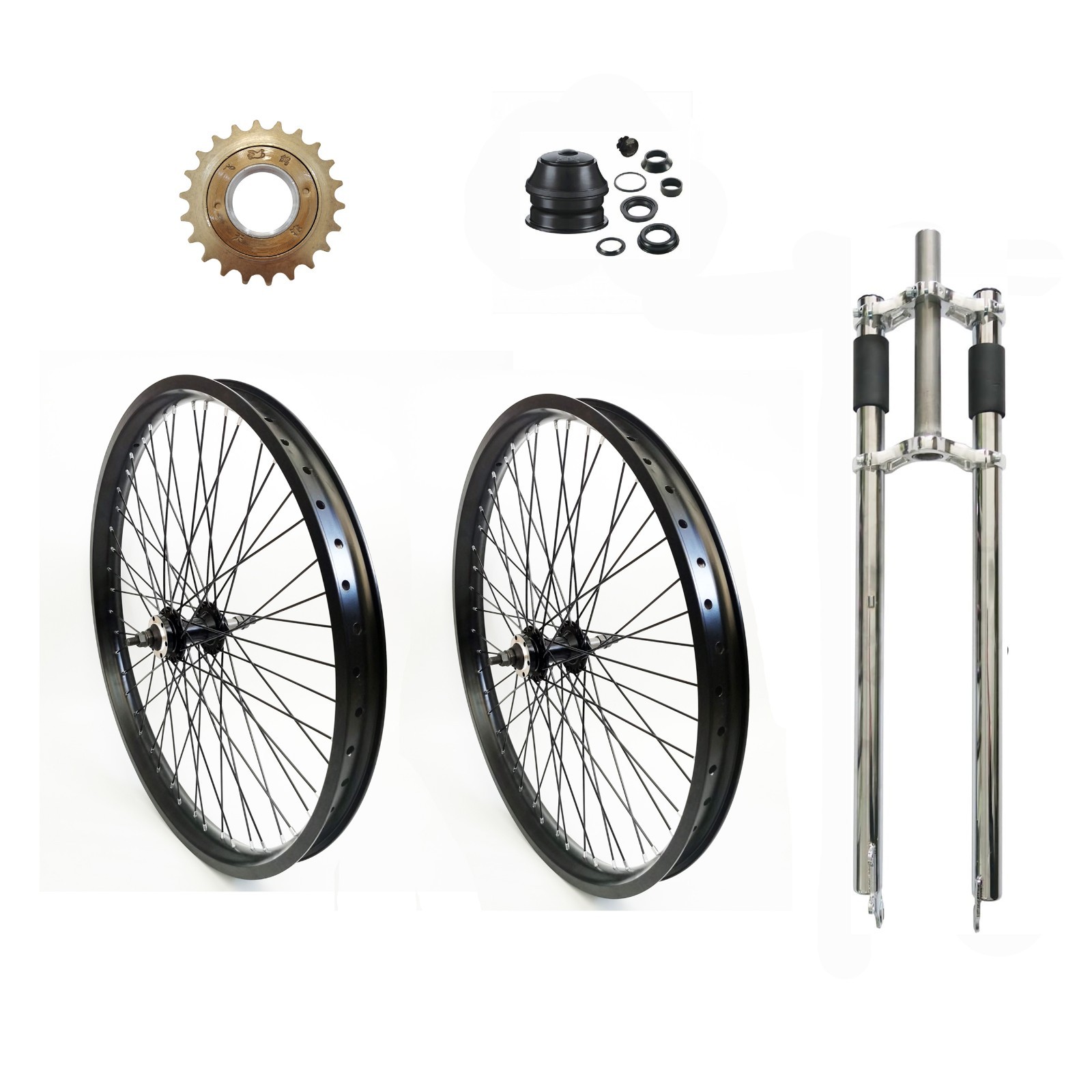 Heavy Duty 26″ Bike Wheel Set 12G & Freewheel & 1 1/8″ Threadless Bicycle Fork