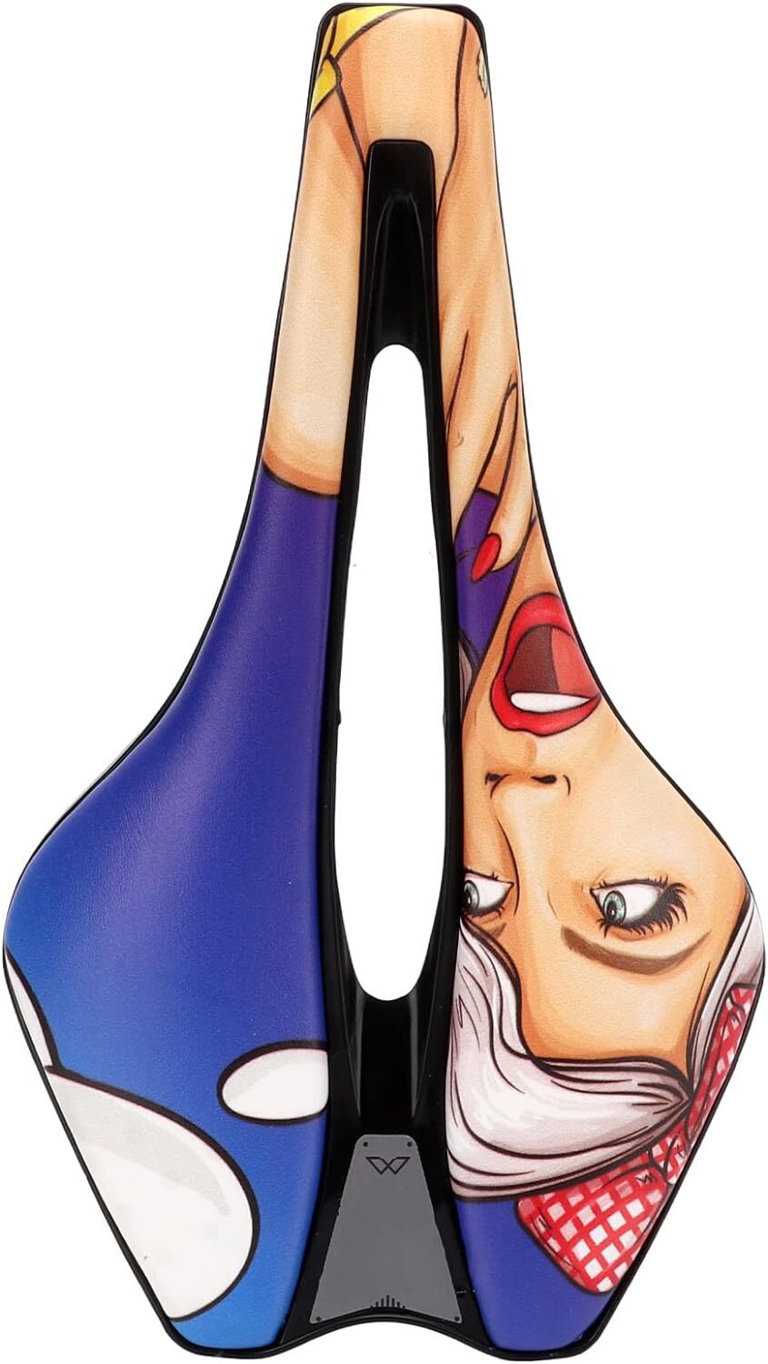 Bicycle Saddle Graffiti Printed Short Nose Bike Seat Ergonomic Cut Out