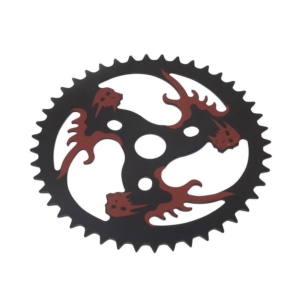 BICYCLE CHAINRING SKULL HEAD 44t 1/2 X 1/8 RED/BLACK CRUISER LOWRIDER BIKE