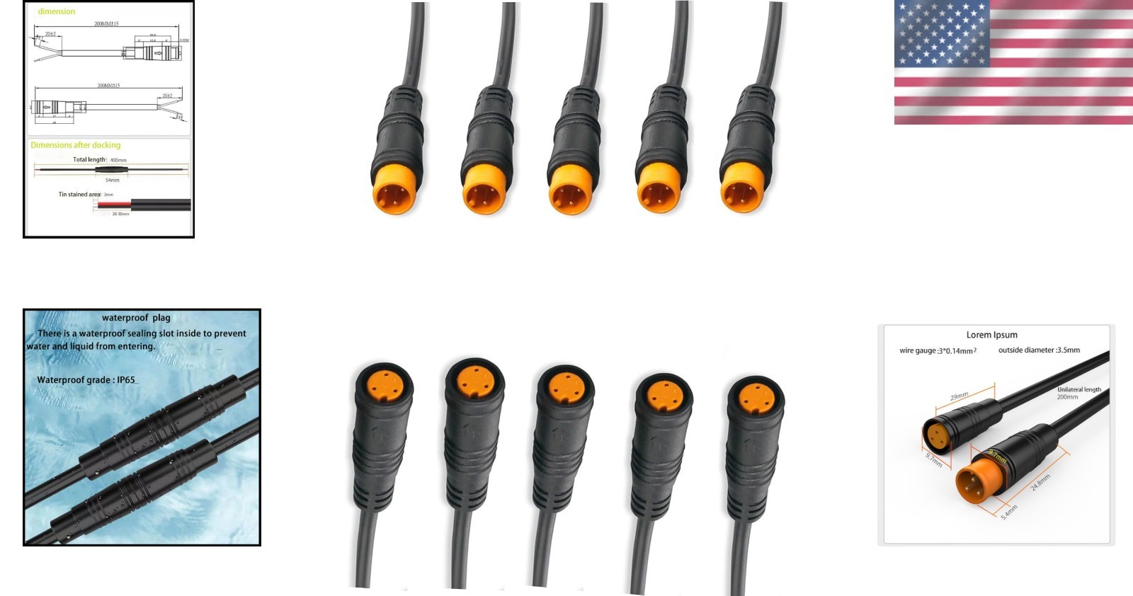 20CM 3Pin Connectors – Waterproof Electric Bike & Scooter Modification Kit