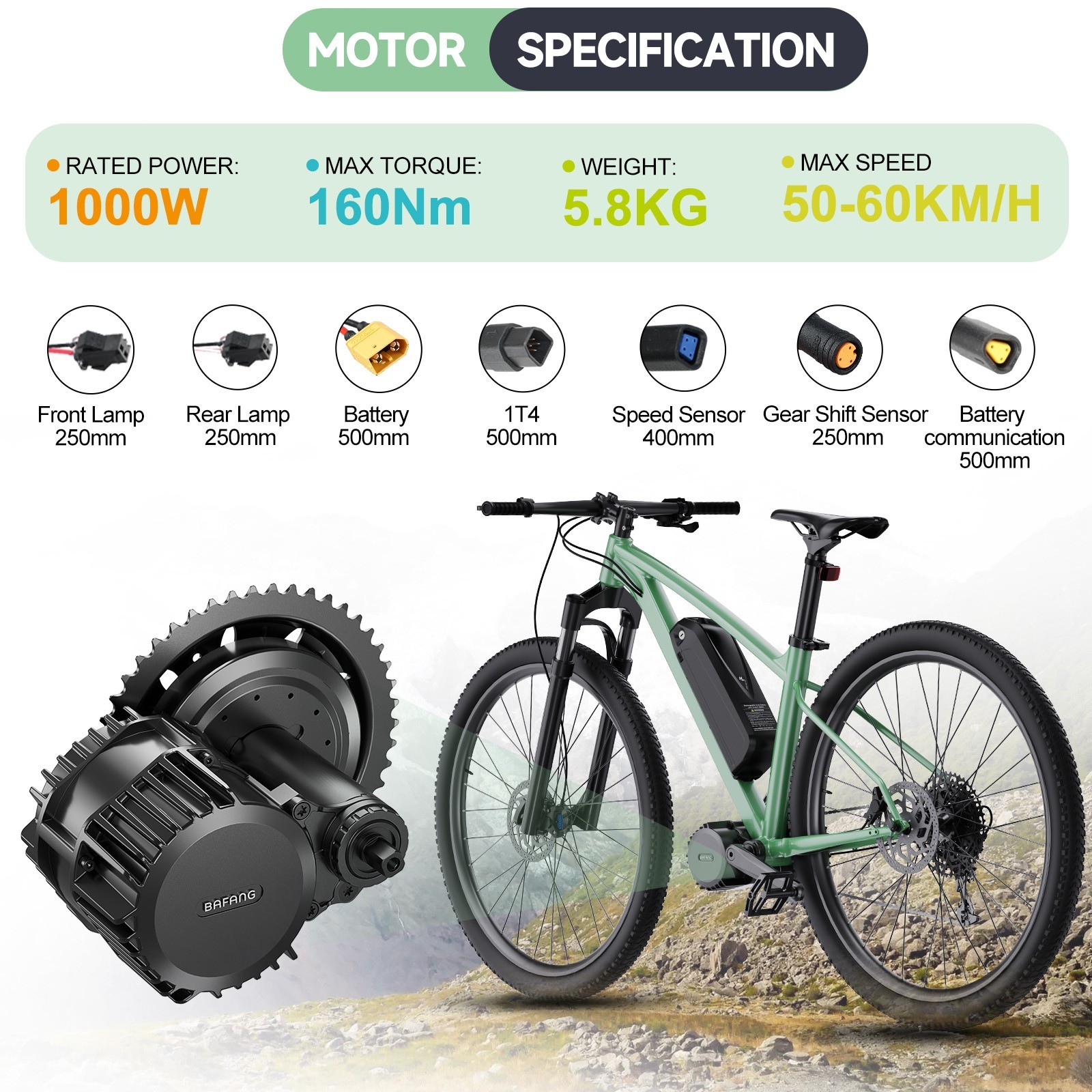BAFANG Mid Drive Kit 1000W BBS-HD Electric Bike Conversion Kit 52V for 68-73M M