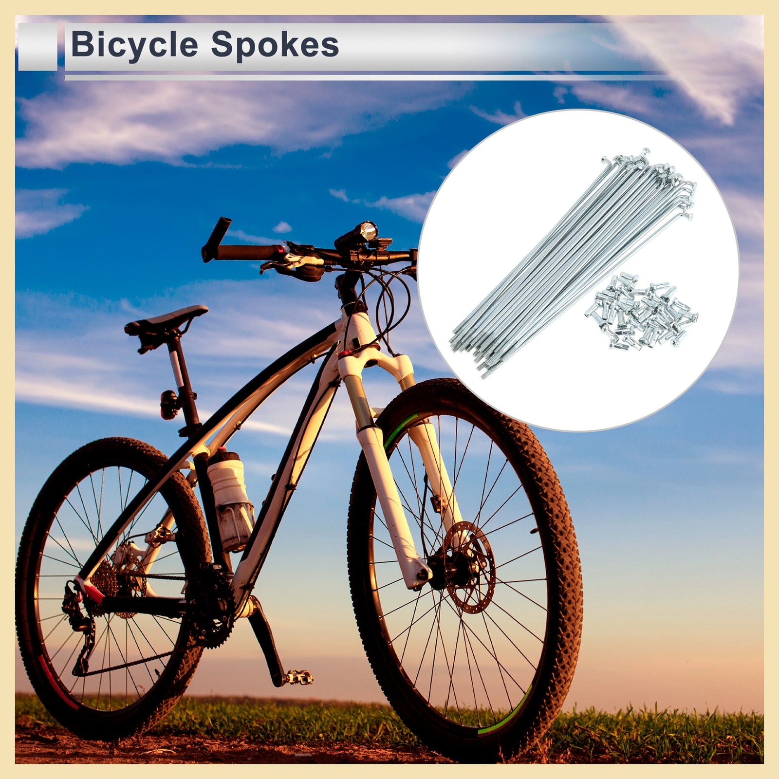 1Set 12G 159mm Length Bicycle Spokes Nipple Carbon Steel Galvanized Silver Tone