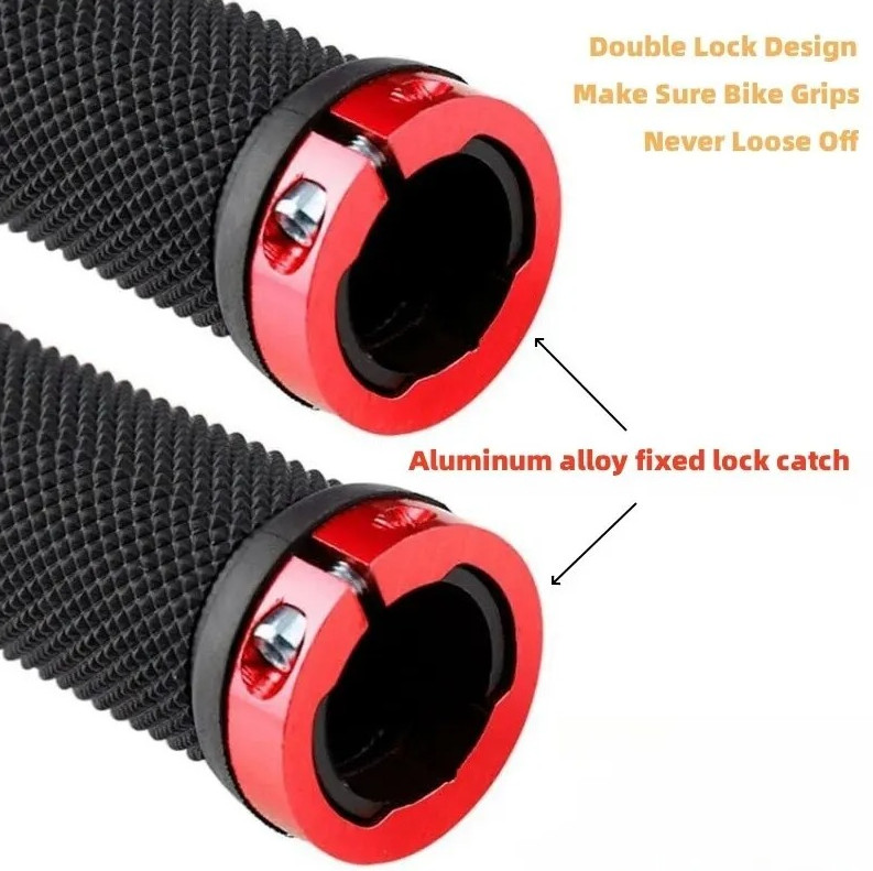 1 pair Non-Slip Bicycle Handlebar Grips Double Lock Alloy Rubber Bike Grips