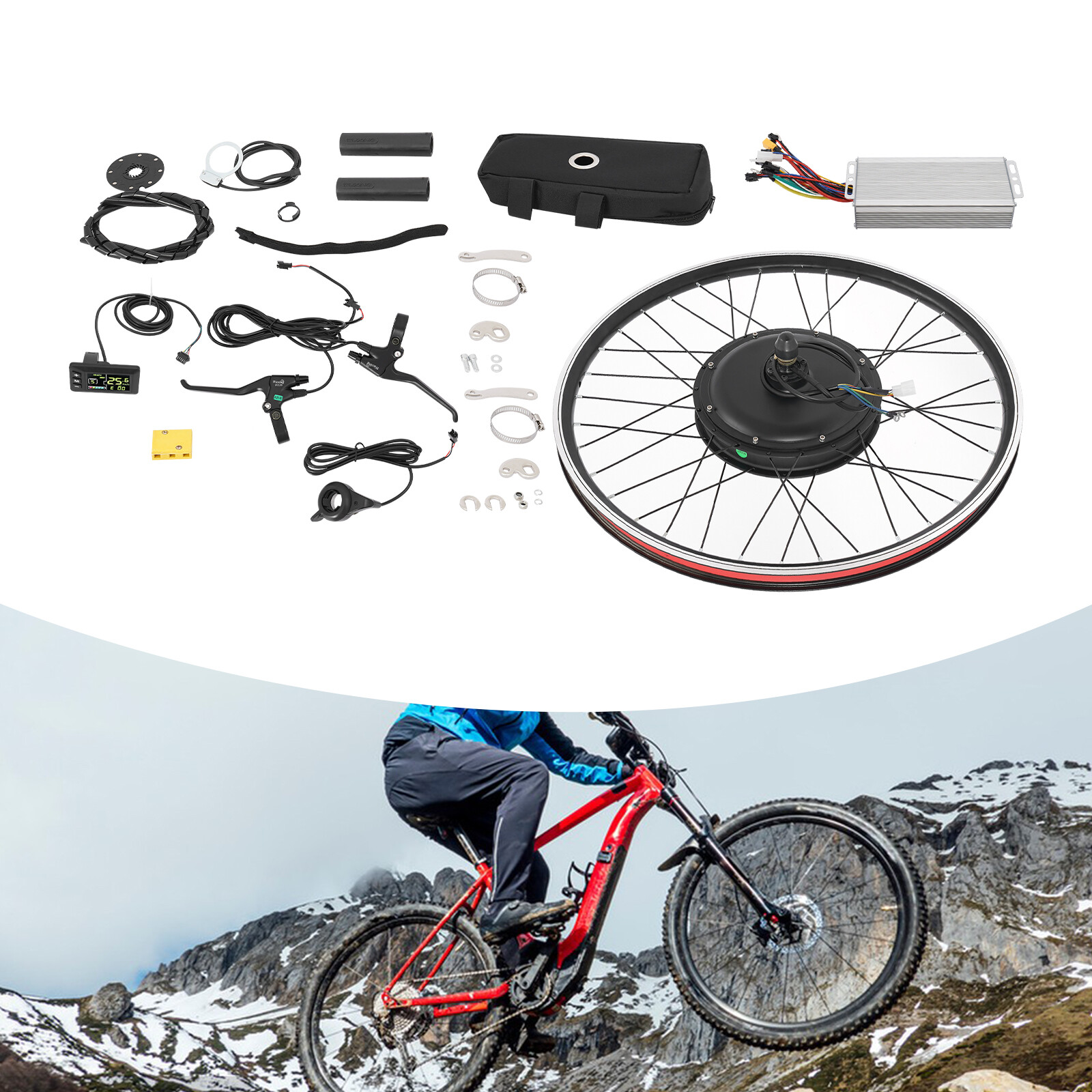 48V 2000W E-Bike Conversion Kit Rear Wheel 27.5 Inch LCD Display 330LBS 43.5MPH