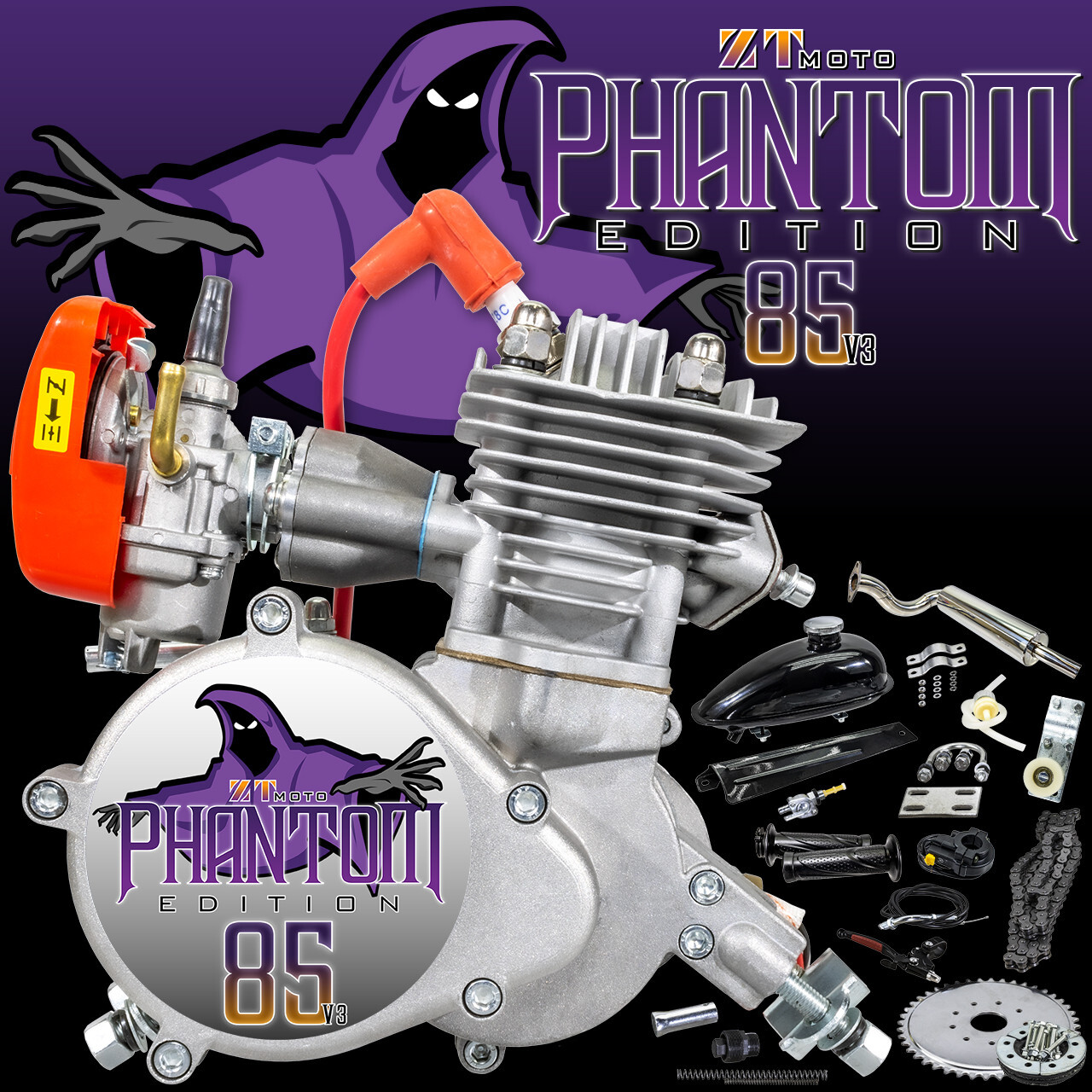 ZTMoto Phantom 85 V3 – Complete 52mm Bore 2 Stroke Motorized Bicycle Engine Kit
