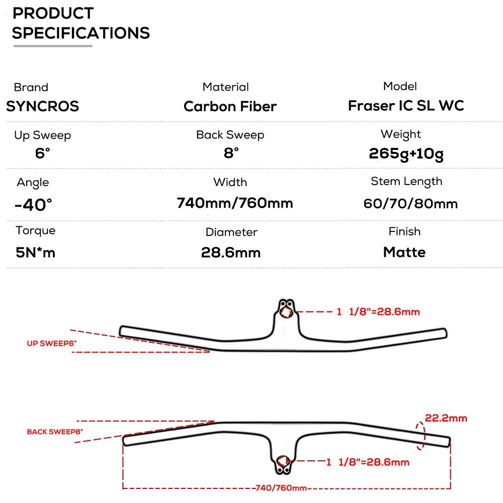-40 Degree 740MM Full Carbon Fibre Integrated Cockpit MTB Bicycle Handlebar