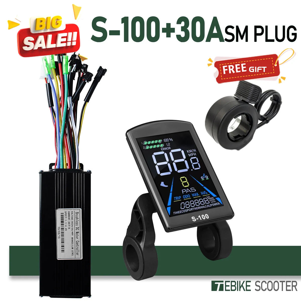 Electric Bicycle Sine Wave 3 Mode 17A26A30A40A Controller 24V36V48V52V Motor