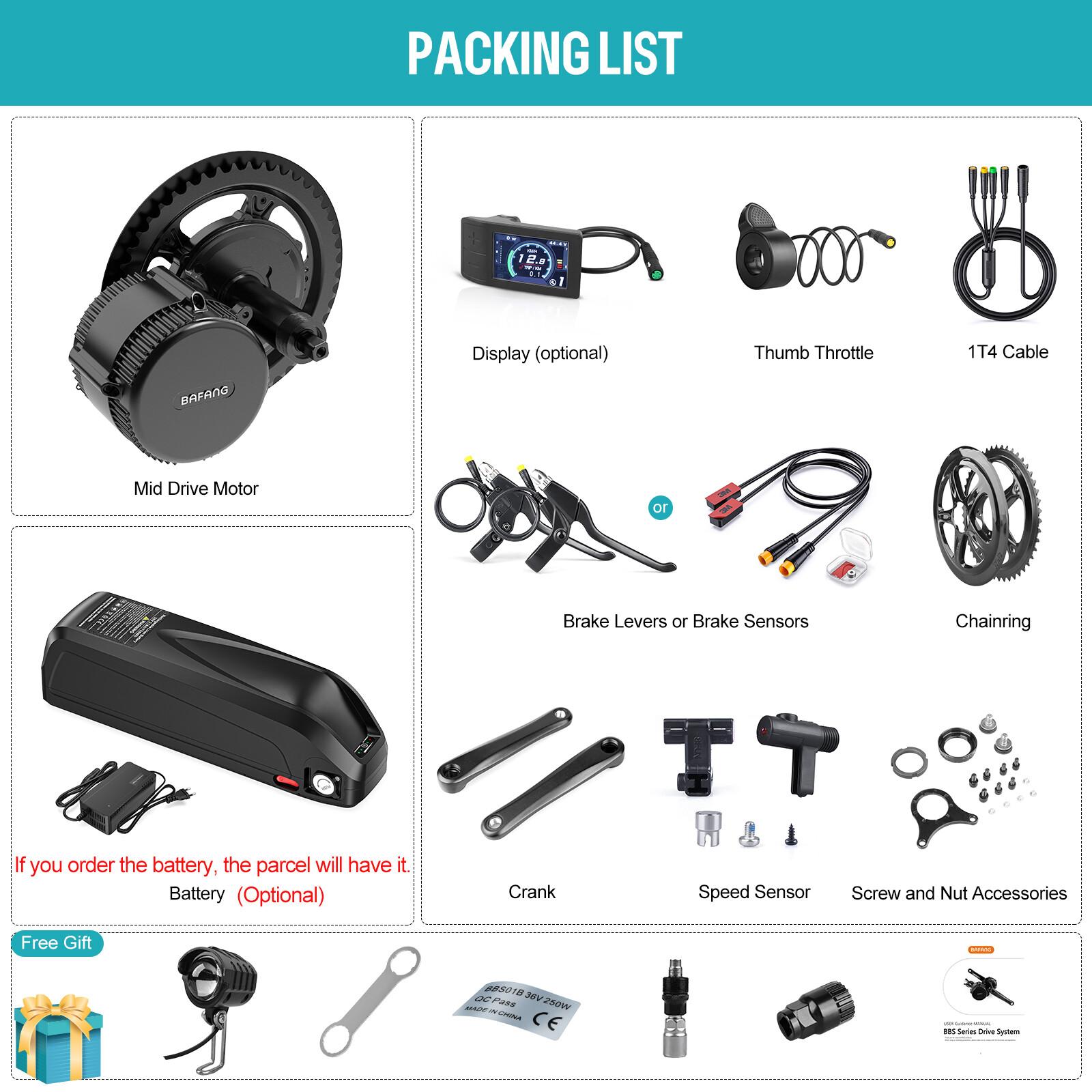 Bafang 36V500W BBS02B Mid Motor Kit DIY Electric Bicycle Conversion 68-73mm Kits