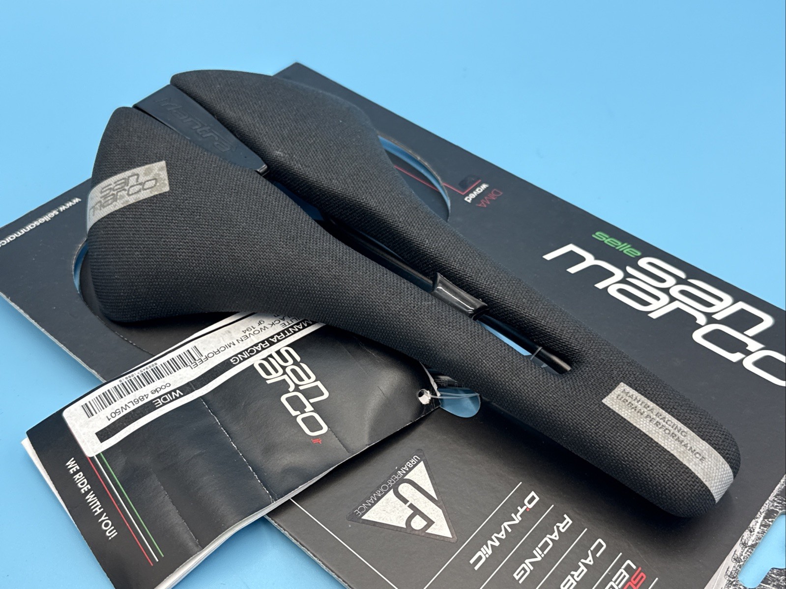 Selle San Marco MANTRA Racing Wide Black Woven Microfeel Saddle XSilite Rail