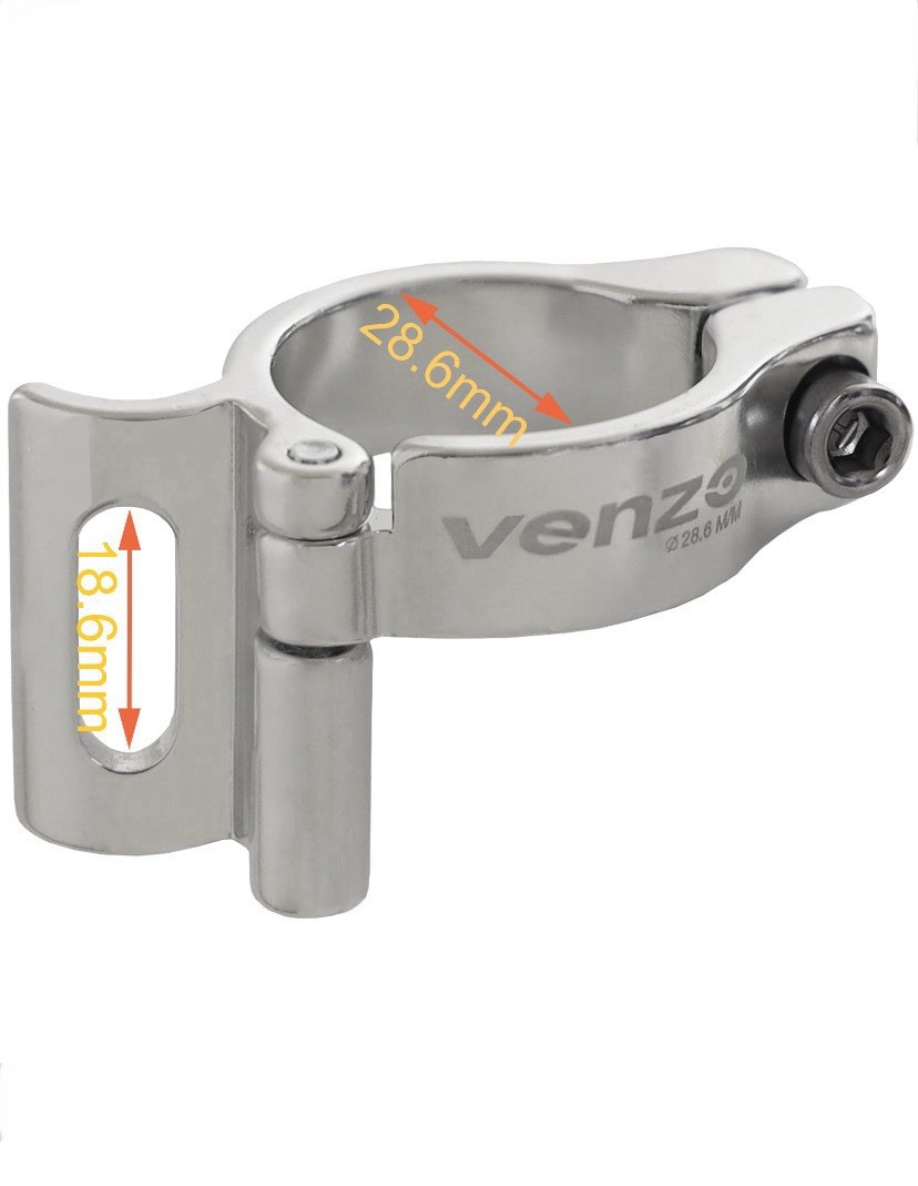 Venzo Bike Adjustable Braze on Front Derailleur Adapter Clamp Silver 28.6m Clamp