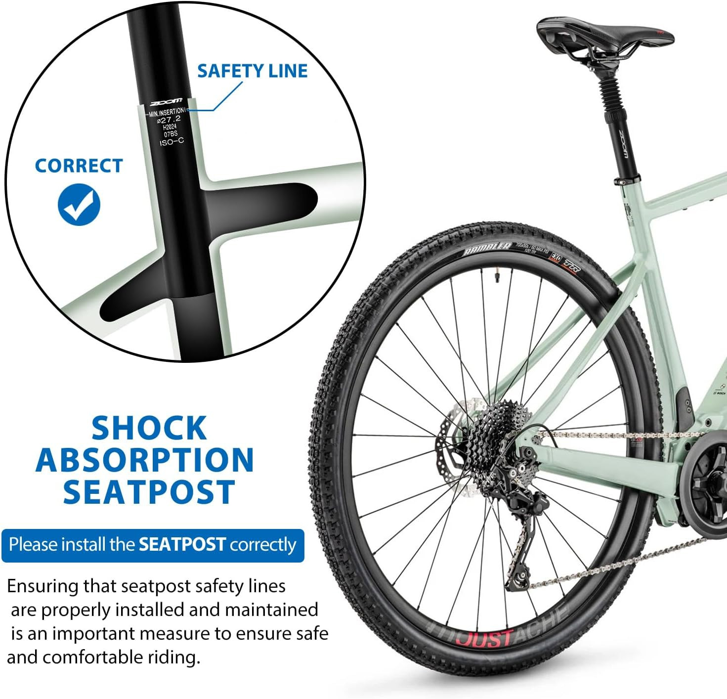 Zoom Bike Suspension Seatpost:27.2 / 30.9 / 31.6 X 350 Mm Shock 27.2 Mm