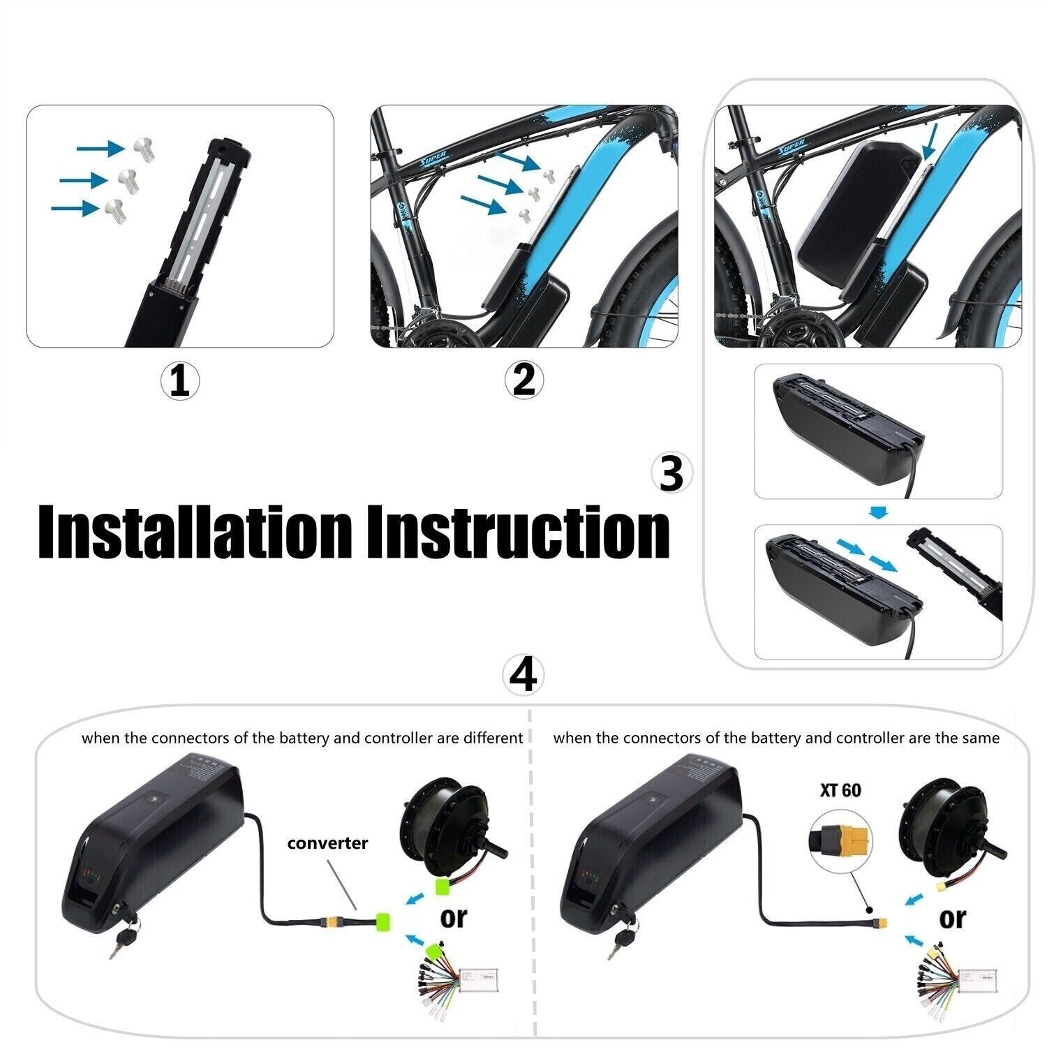 Ebike Battery 36V 48V 52V Electric bike Bicycle Motor lithium Battery 30/40A BMS