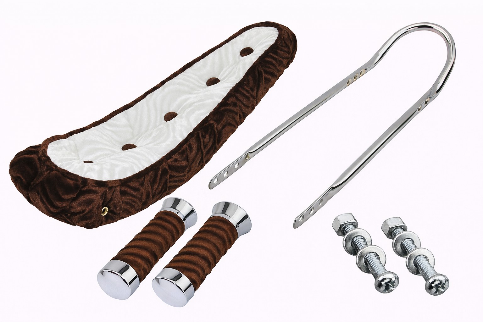 20″ Bike Kit Polo Saddle W/Button Brown/White,Chrome Sissy Bar,Brown Swirl Grips