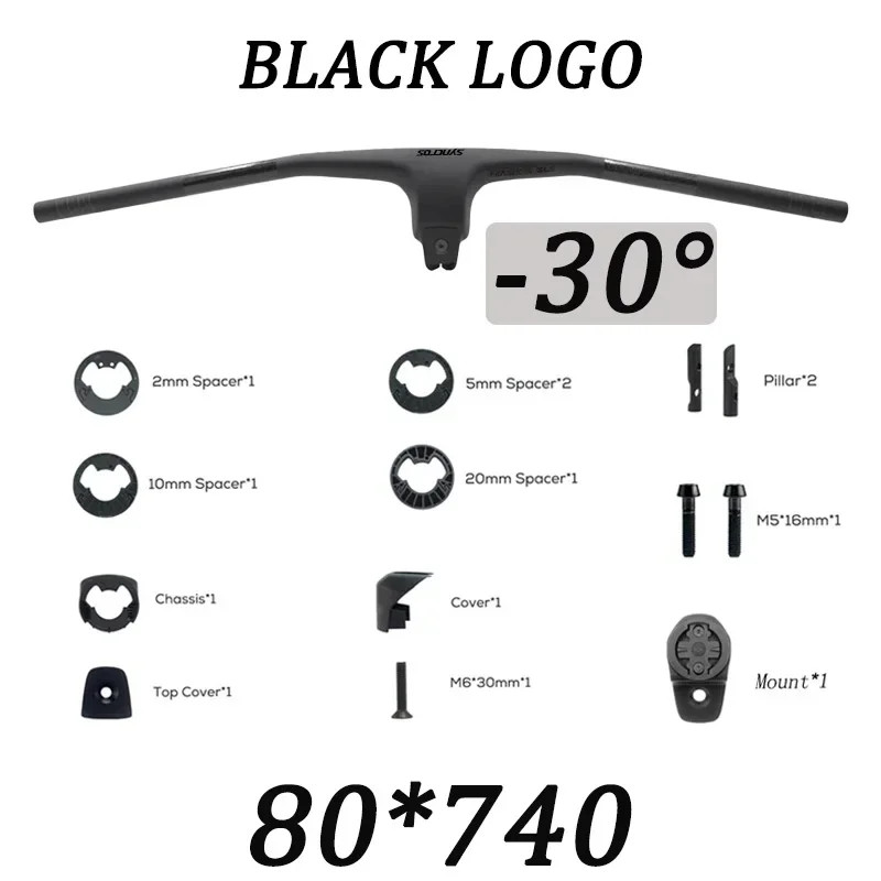 -30° MTB Bicycle Carbon Integrated Handlebar 70-100mm Full Internal Routing