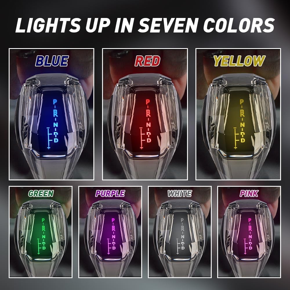 Car Universal LED Crystal Gear Shift Knob, 7 Color Touch-Activated Illumination