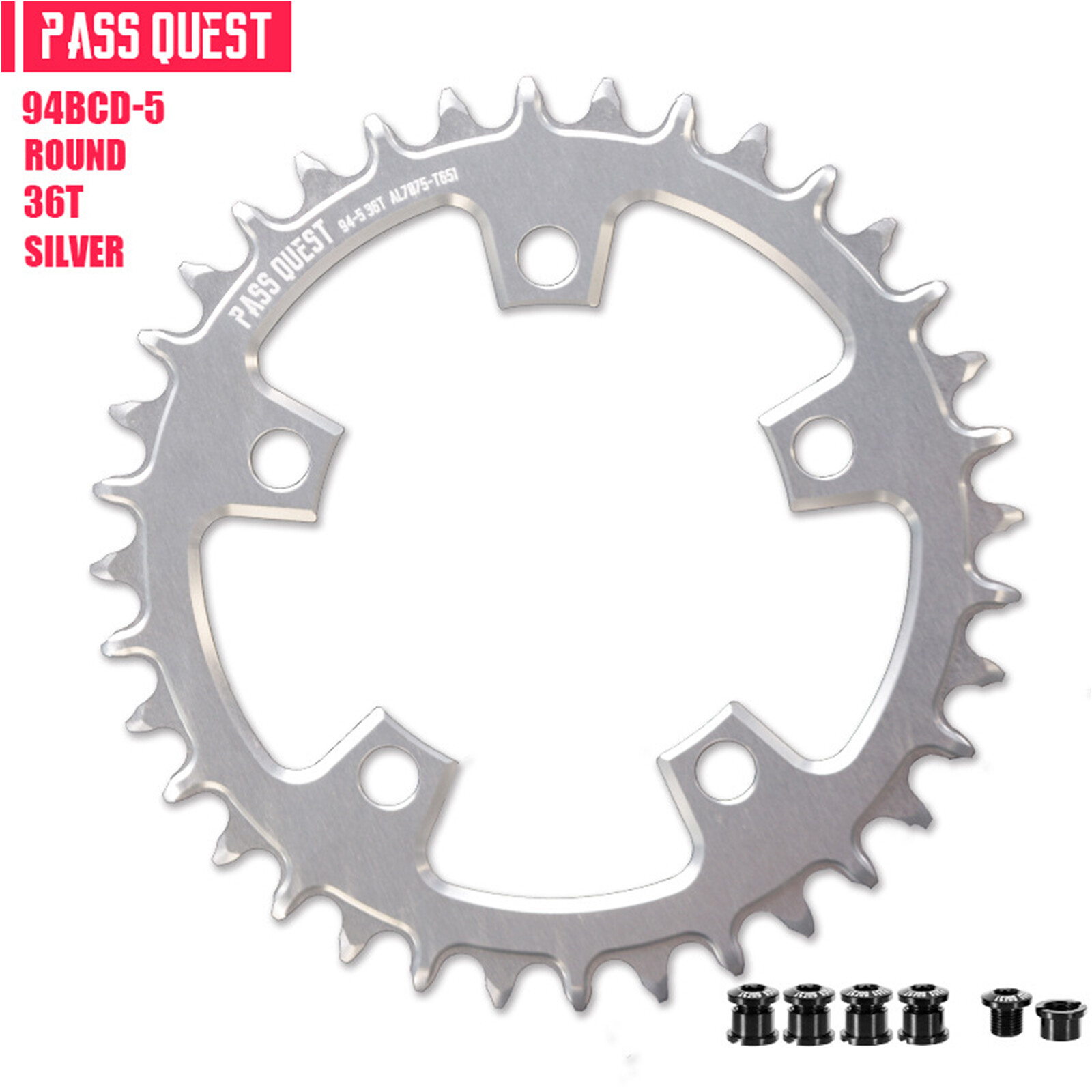 PASS QUEST 94 BCD 5Arm Bicycle Chain wheel ROUND Narrow Wide Chainring 32-36Tape