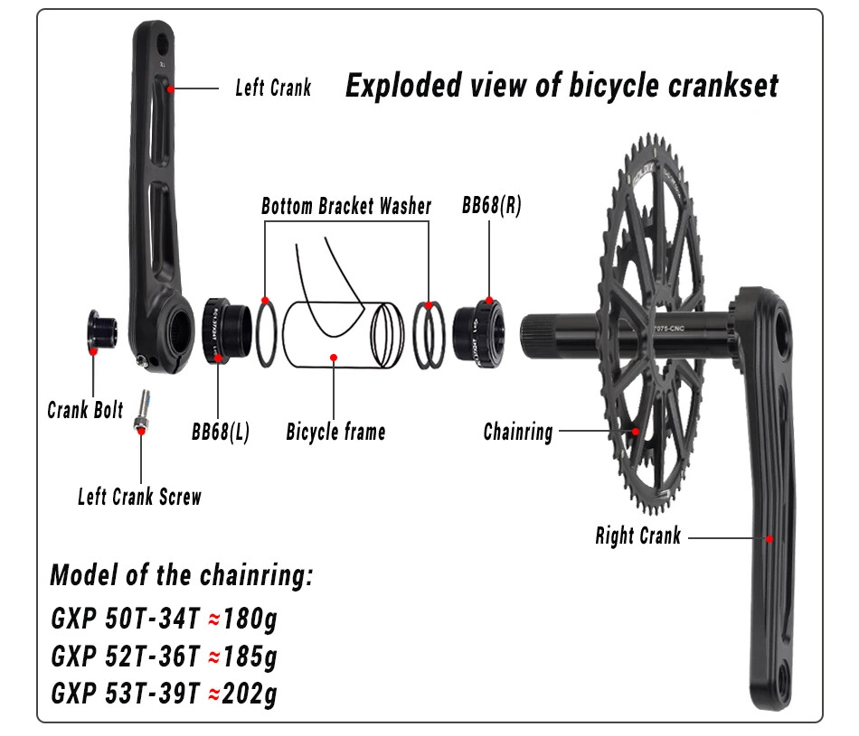 165mm/170mm Ultralight Road Bike Crank Bicycle Crankset Double Chainring 50-34T