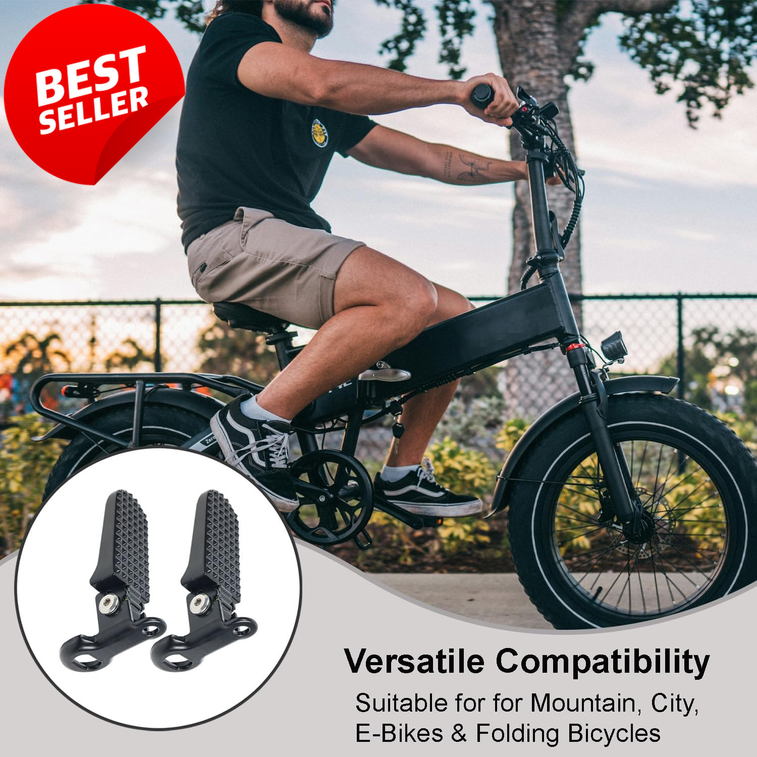 1 Pair Bike Foot Pegs Aluminum Alloy Non-Slip Folding Rear Pedals MTB E-Bike – U