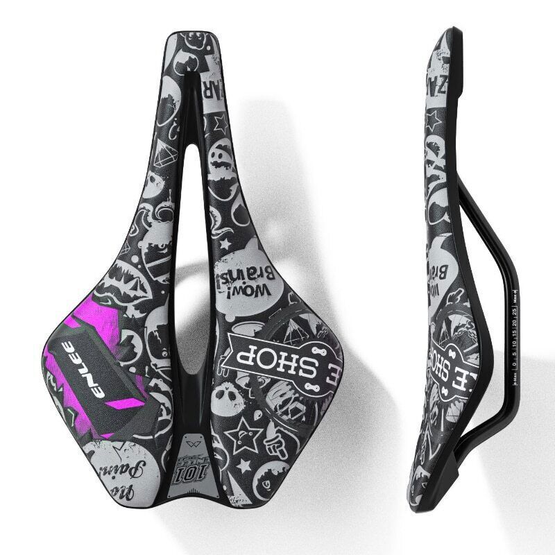Bicycle Saddle Graffiti Printed Short Nose Bike Seat Ergonomic Cut Out