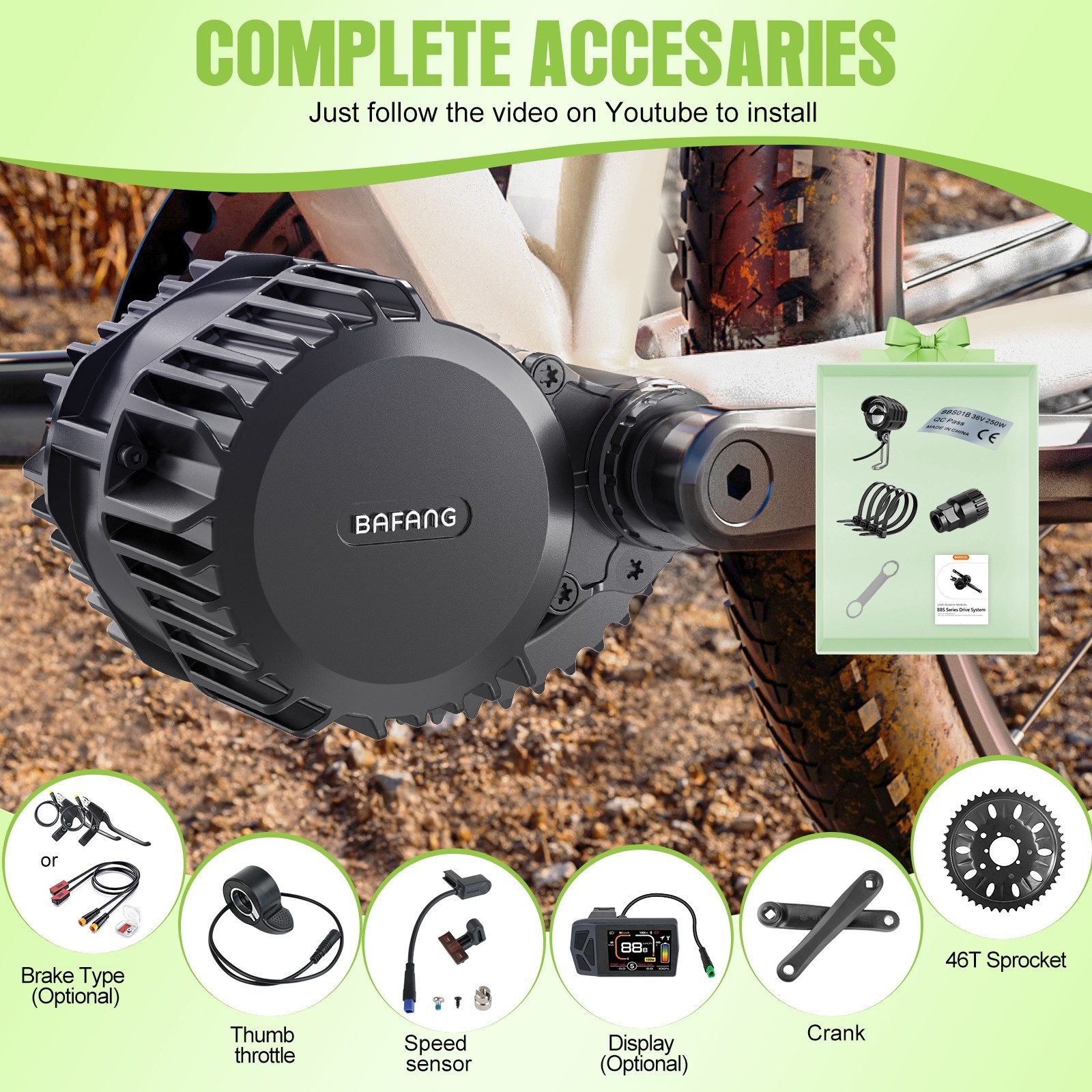52V1000W Bafang BBSHD Mid Motor Kit BBS03 Electric Bike Conversion Kits 68-73mm