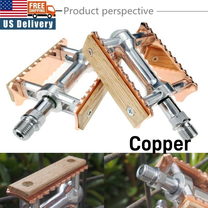 Vintage Wood Aluminum Road MTB Mountain Bike Bicycle Pedal Fixie Flat Pedals