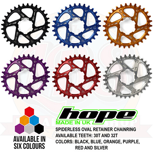 Hope Spiderless Oval Retainer Ring Chainring – 28T 30T 32T 34T All Colors – New