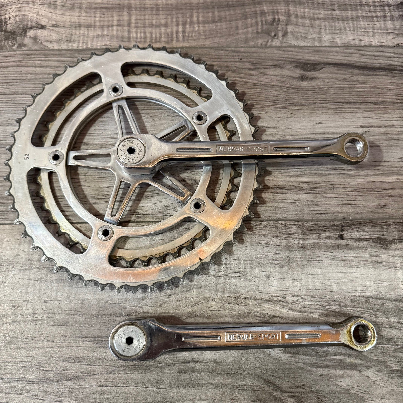 Vintage Nervar Sport Crankset BSA English 170 Double 52 42 FRENCH THREAD