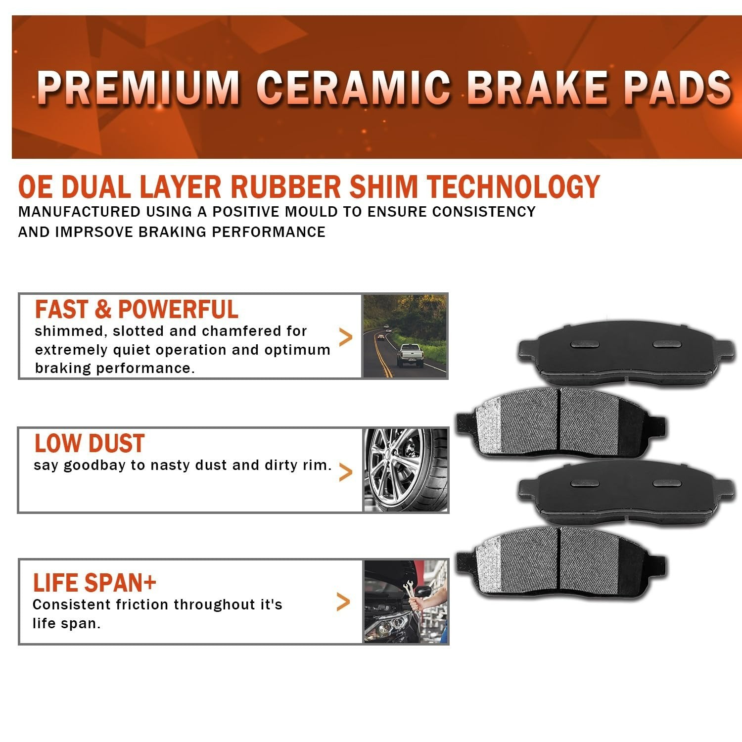 RotoForce Ceramic Brake Pads for 2010 2011 Ford F-150 – Front & Rear