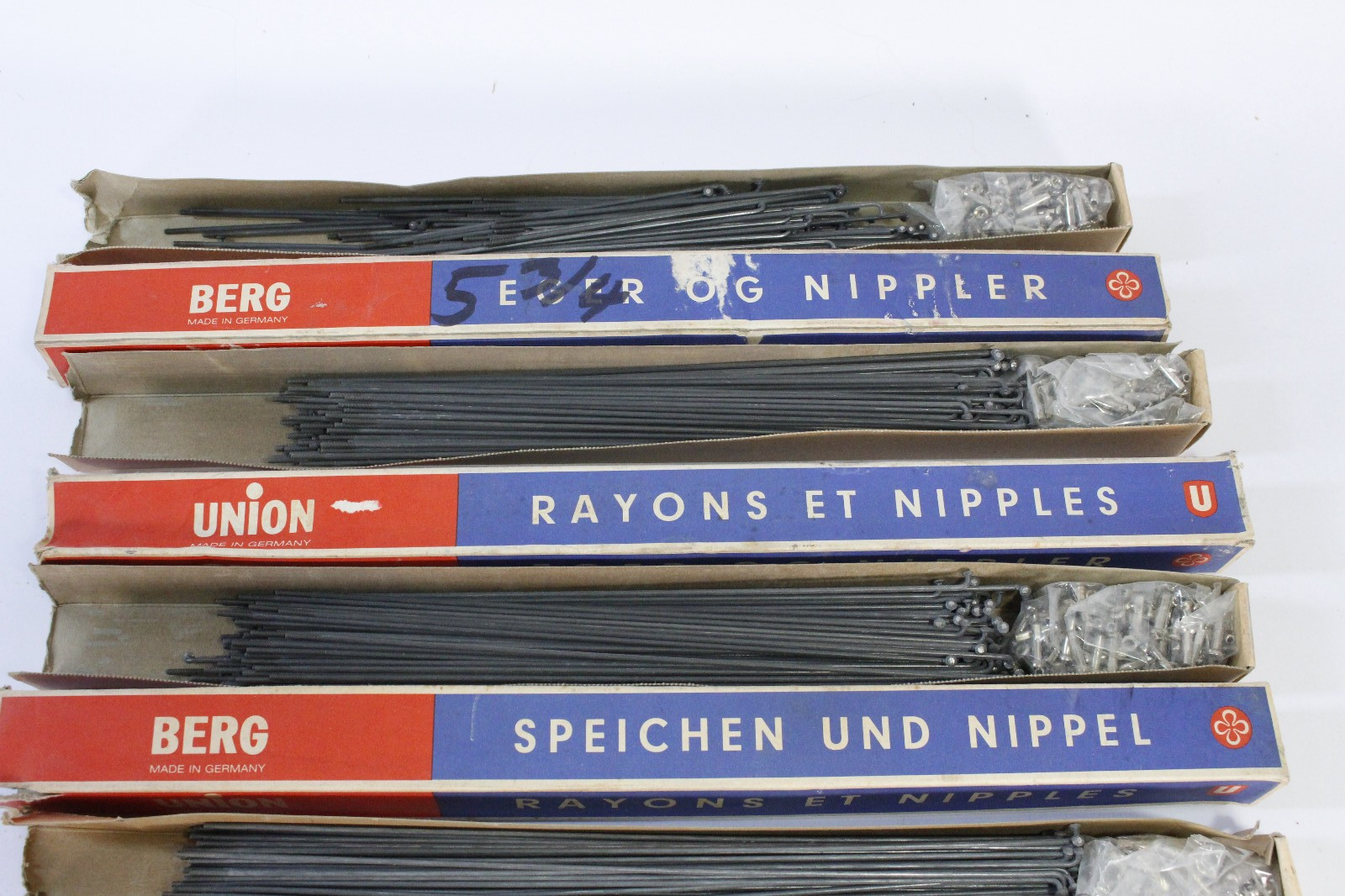 (10) Berg Union Bike Spokes/Nipples Boxes Assorted Sizes NOS 1980s Germany