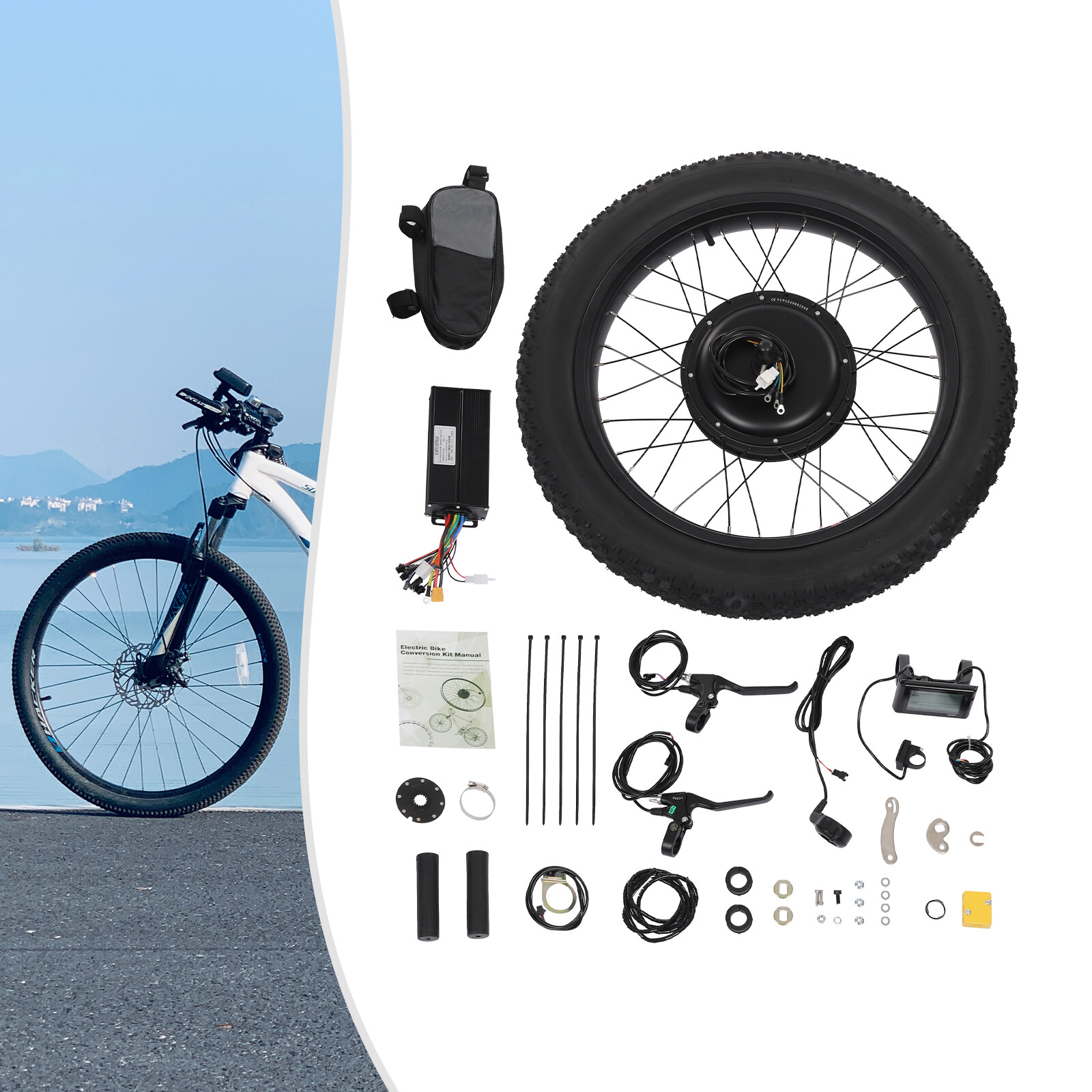 24″ 48V Electric Bicycle Front Wheel Hub Motor Kit E-Bike Conversion Kit 1500W