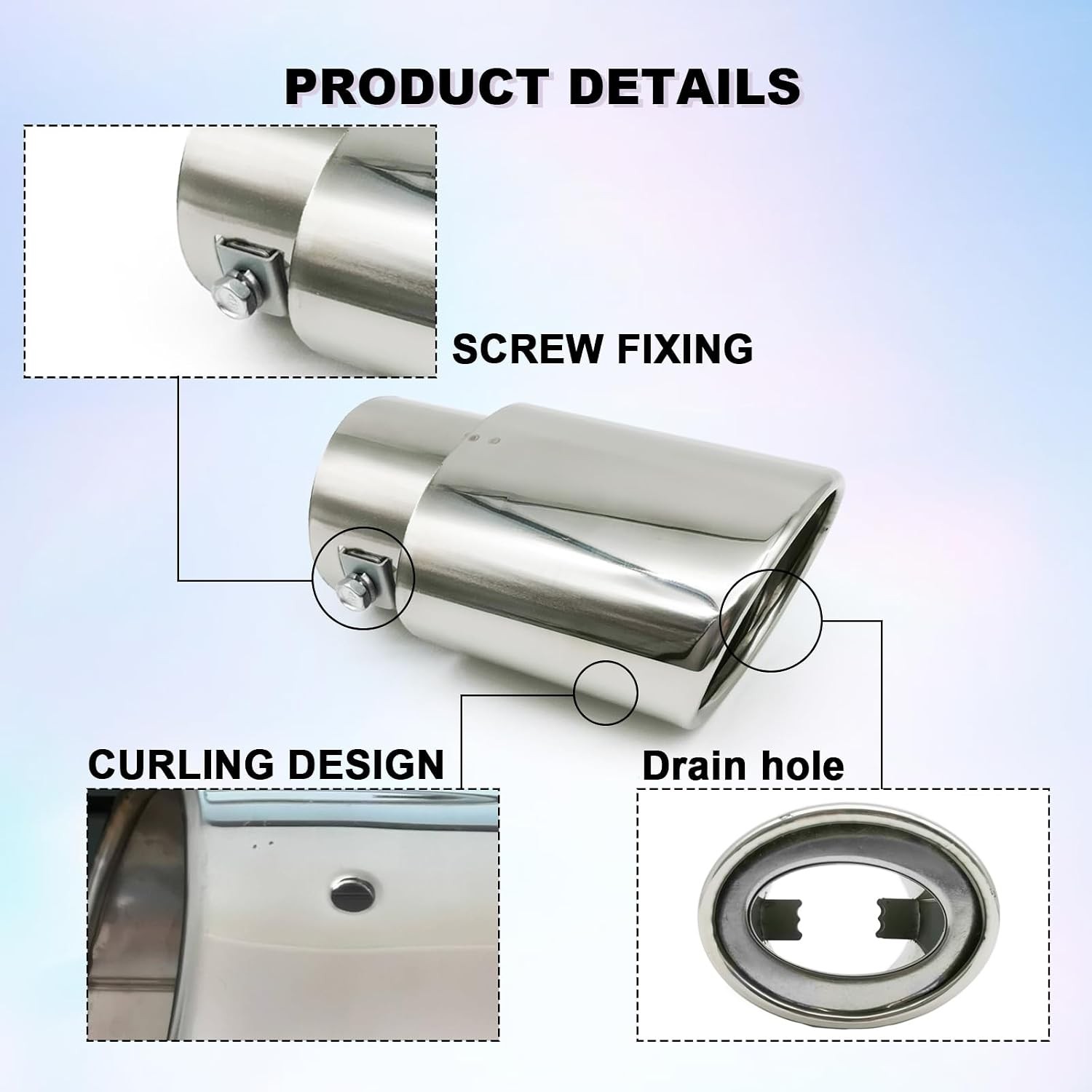Stainless Steel Car Exhaust Tip 2.5″-3.3″ Adjustable Chrome Silver Straight