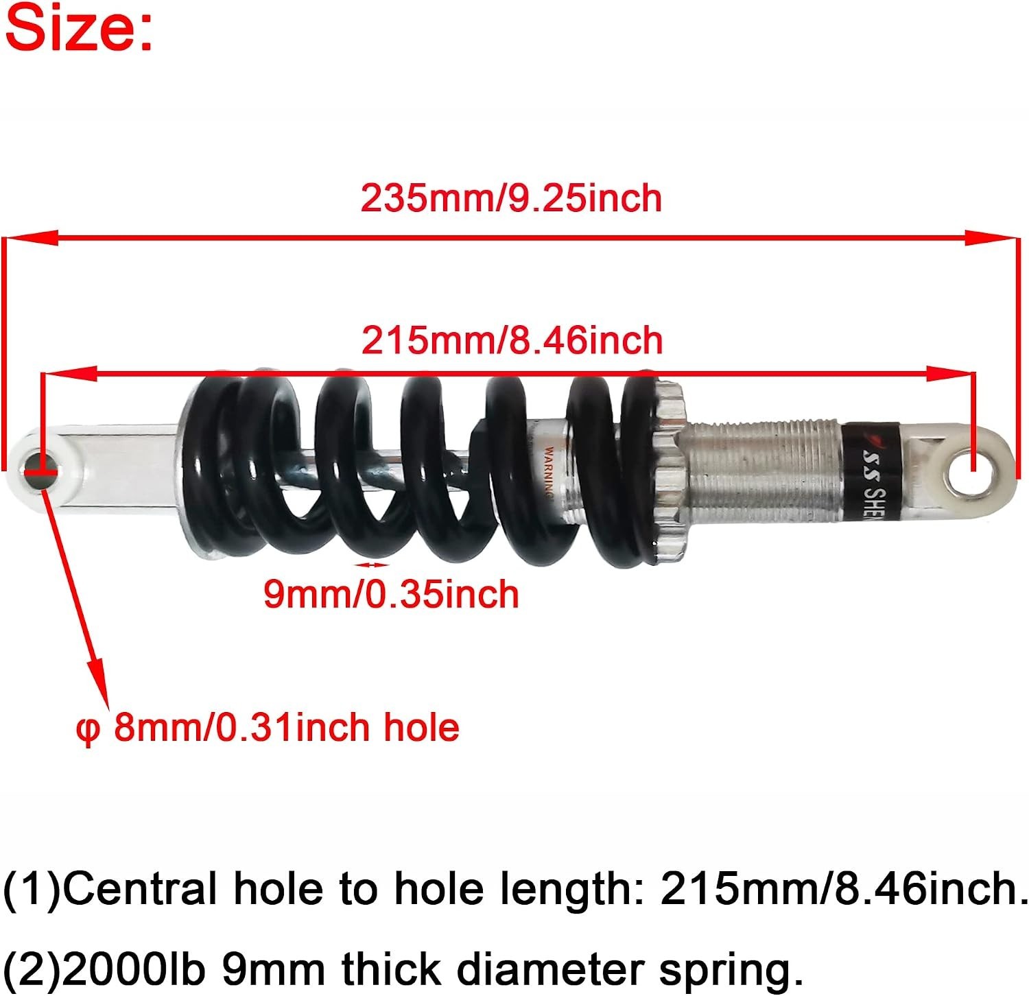 Universal Rear Shock Absorber,215mm/8.46inch 2000LBS Suspension Spring Shocks…