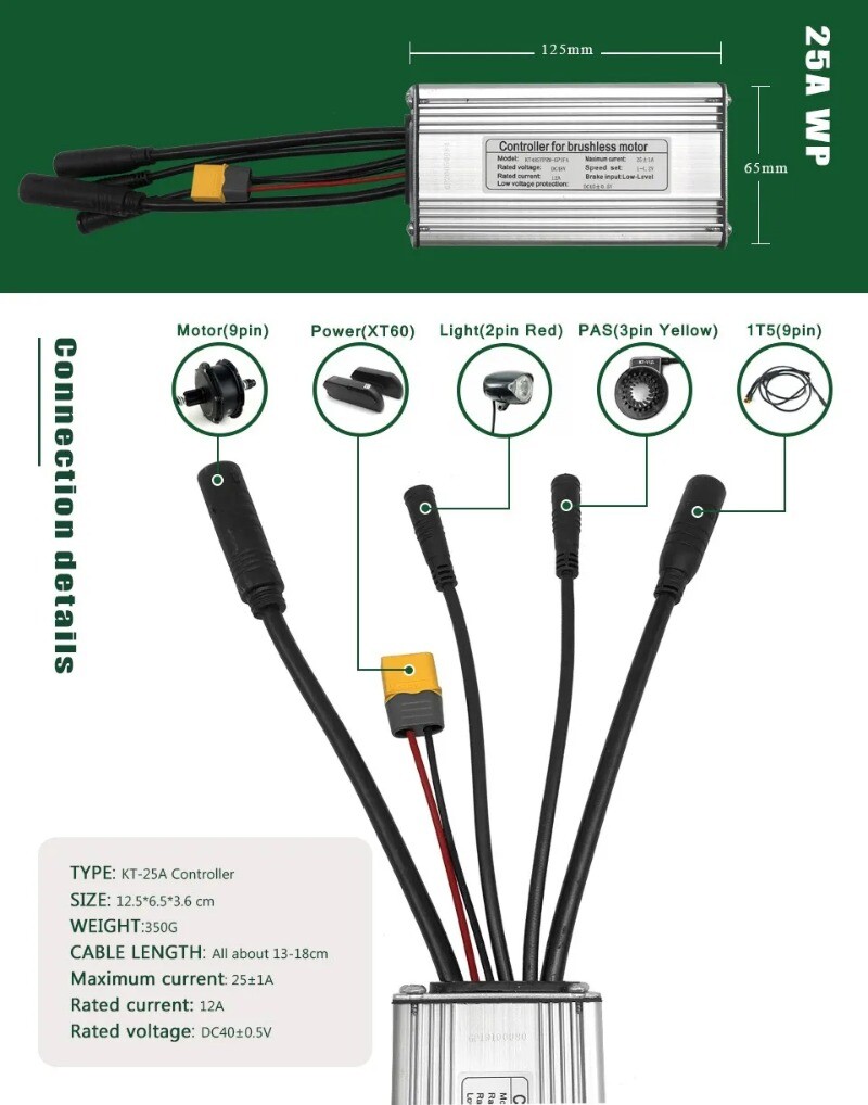 48V 250W 350W 500W 750W 1000W 1500W MTB Ebike Waterproof Brushless KT Controller